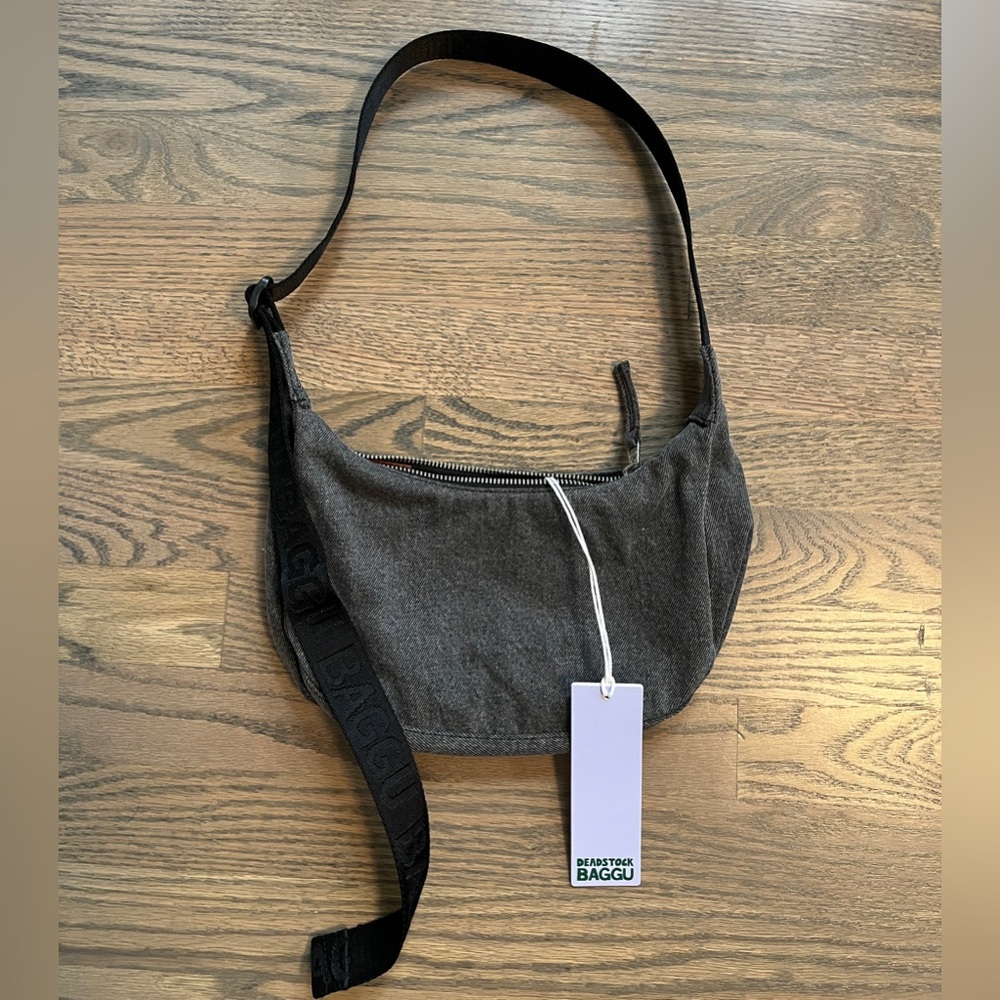 NWT Deadstock Baggu black denim small crescent bag